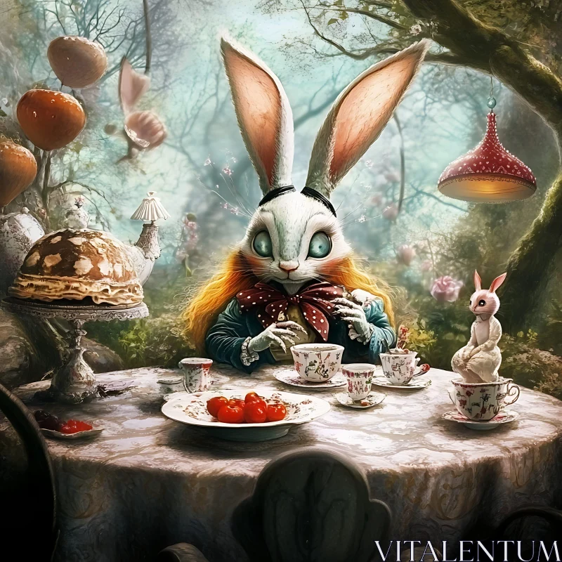 Whimsical Tea Party with Rabbit Character AI Image