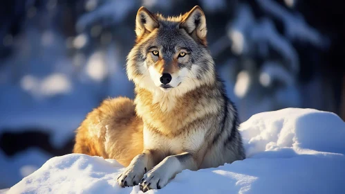 Serene Wolf Portrait in Snow