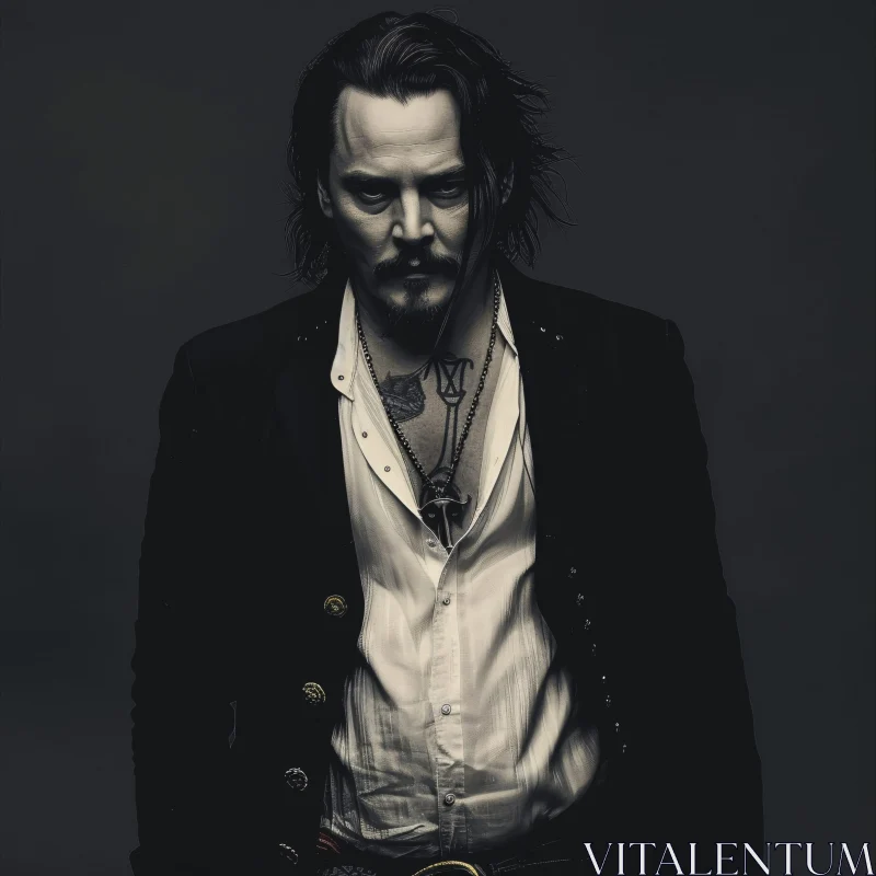 Moody Monochromatic Portrait of Johnny Depp AI Image