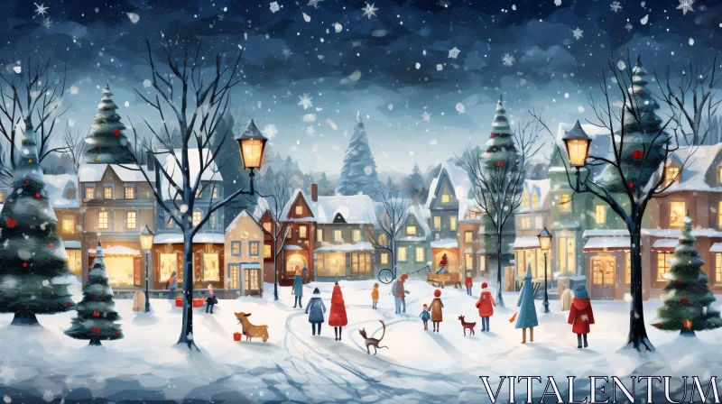 AI ART Winter Holiday Scene with Snow-Covered Christmas Village