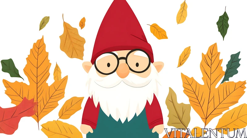 AI ART Cartoon Gnome with Fall Foliage