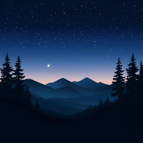 Starry Night Mountain Landscape