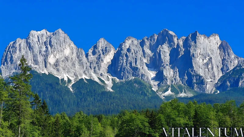 Snow-Capped Peaks and Green Forest AI Image