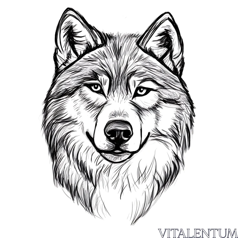 Monochrome Wolf Head Sketch AI Image