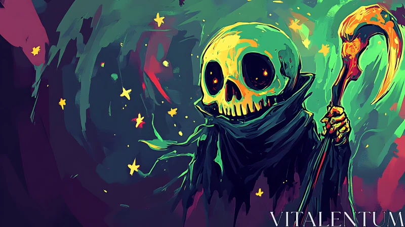 Whimsical Grim Reaper Art Print AI Image