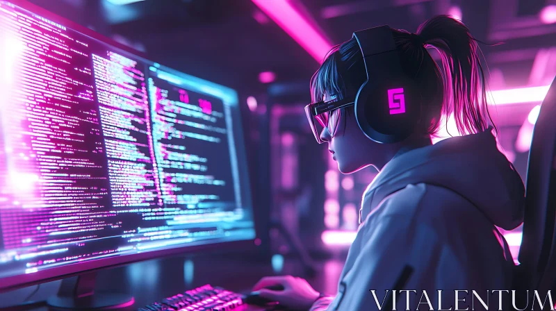 Cyberpunk Coder in Neon Glow AI Image