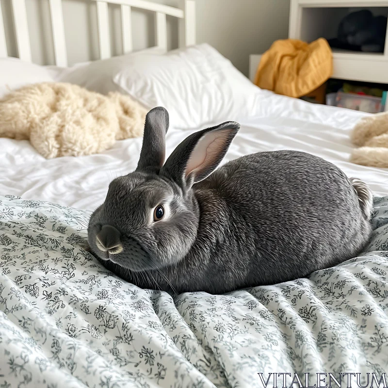 Resting Rabbit on Floral Sheets AI Image