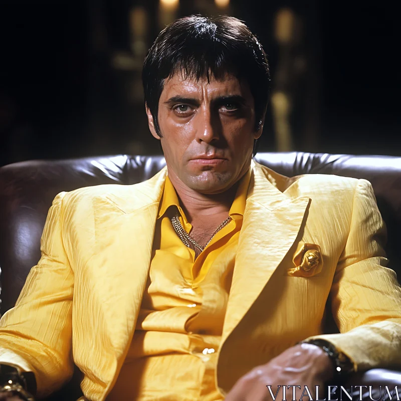 AI ART Serious Man in Yellow Suit Sitting