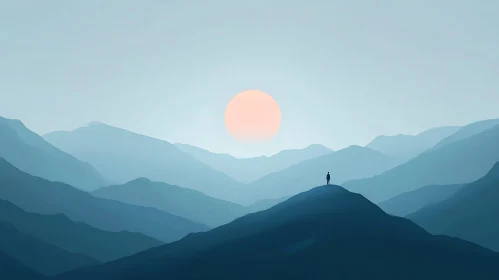 Contemplative Figure at Mountain Sunset