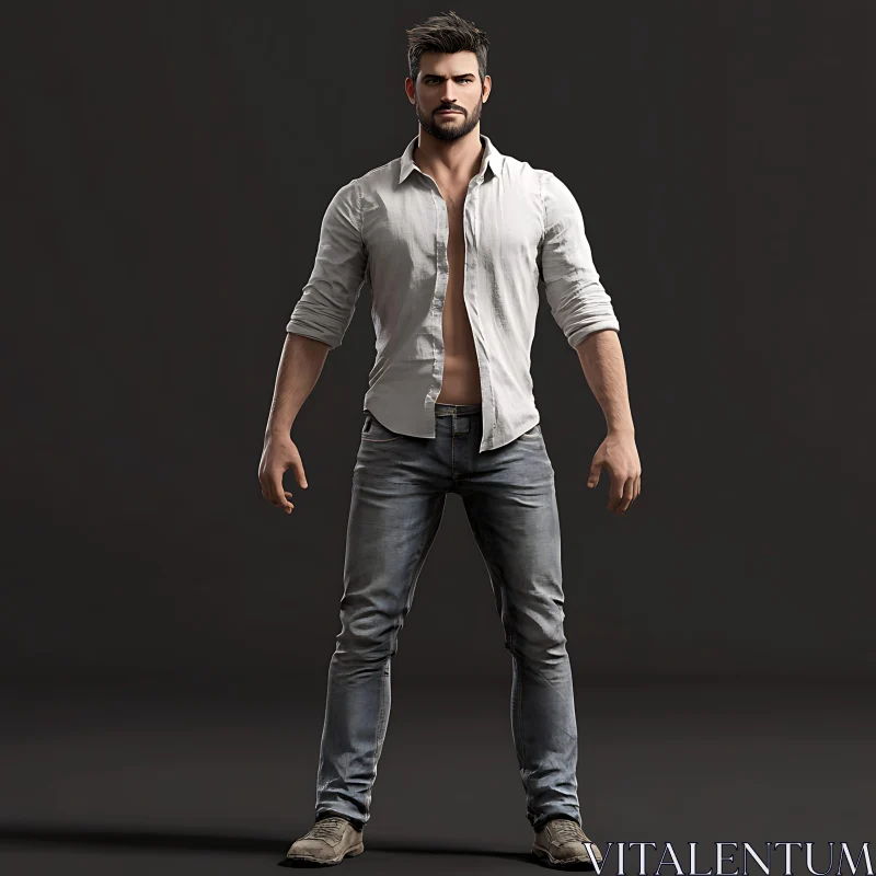 Man in White Shirt and Jeans AI Image