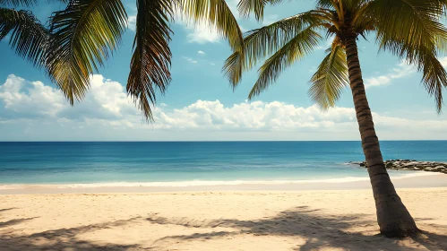 Tropical Beach with Palm Trees and Ocean