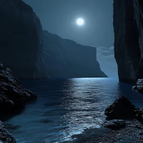 Night Seascape with Cliffs under Moonlight