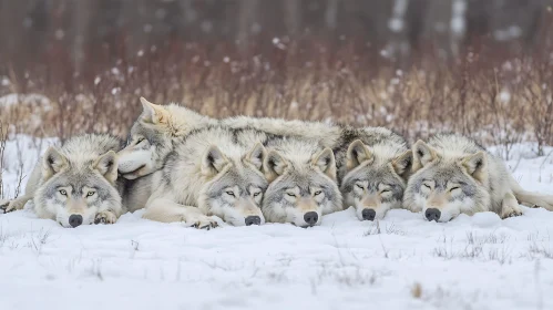 Serene Wolves in Snowy Landscape