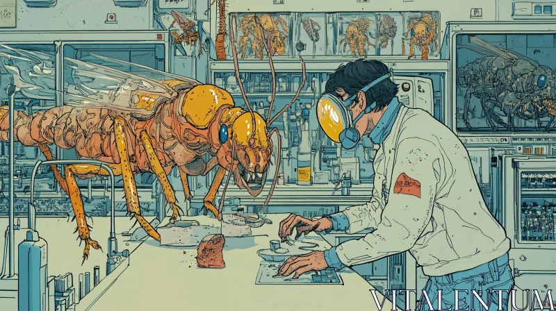 Giant Insect Study in Modern Lab AI Image