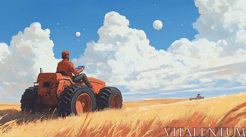 AI ART Agricultural Scene with Tractor and Farmer