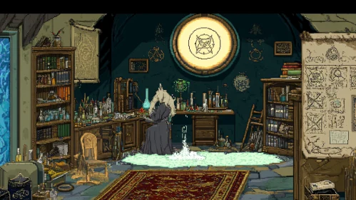 Enchanting Pixelated Wizard's Study Scene