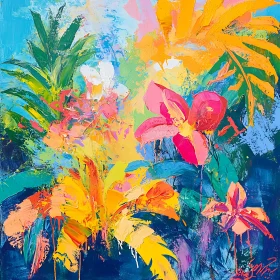 Tropical Floral Impasto Painting