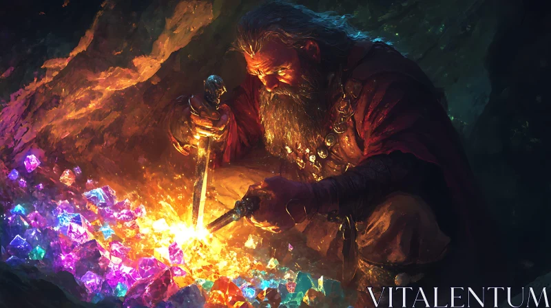 Fantasy Dwarf Blacksmith at Work AI Image