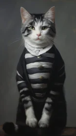 Sophisticated Cat in Striped Clothing Portrait