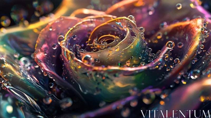 Macro Shot of Colorful Rose Covered in Dew AI Image