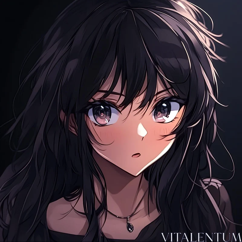 Anime Girl with Dark Hair and Expressive Eyes in Portrait AI Image