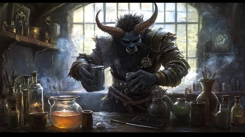 Fantasy Minotaur Potion Brewing