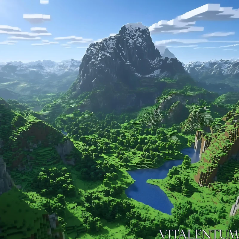 AI ART Minecraft Inspired Mountainous Landscape