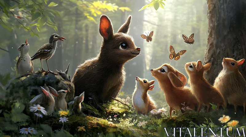 Whimsical Woodland Creatures with Butterflies AI Image