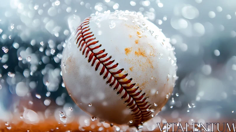 Dramatic Capture of a Baseball in Motion with Raindrops  AI Generated Image AI Image