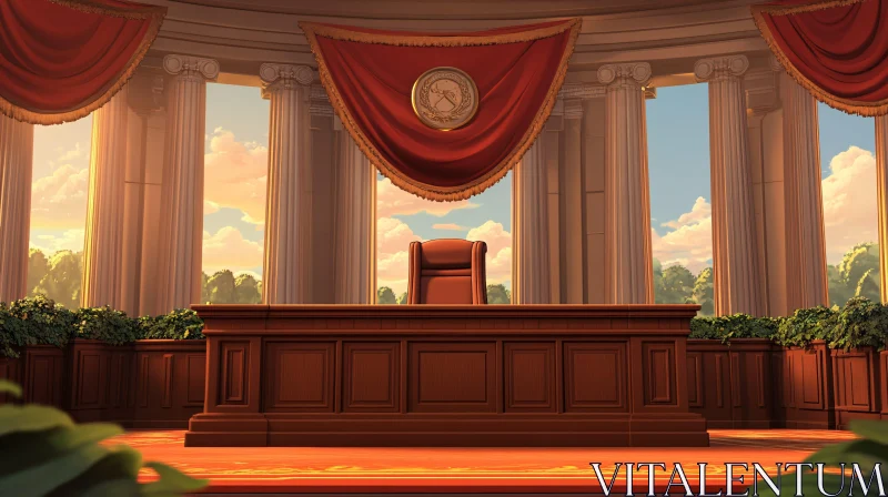 AI ART Stately Room with Columns and Red Drapes