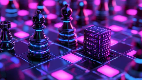 Futuristic Chess Board with Neon Pieces