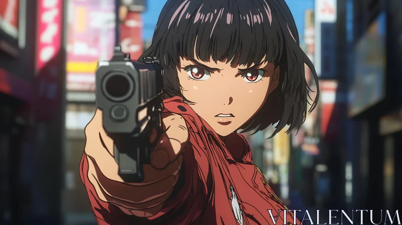 Anime Girl With Gun in City AI Image