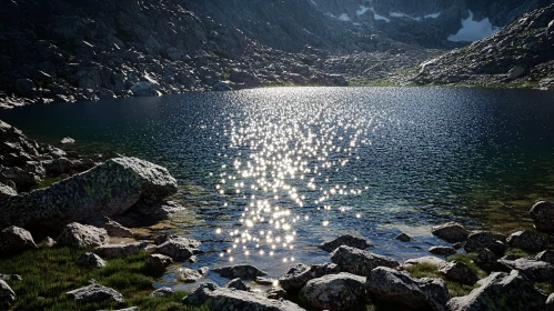 Sparkling Sunlit Mountain Lake