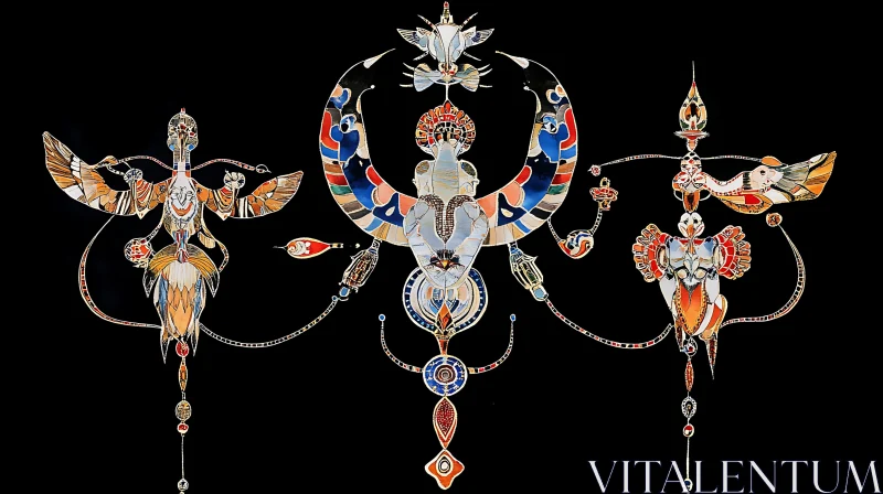 Ancient Egyptian Figures Symmetrical Composition AI Image