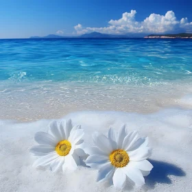 Floral Beach Scene with Daisies