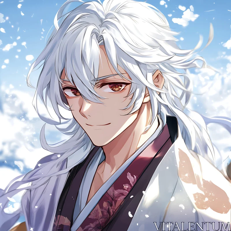 Serene Anime Portrait of a White-Haired Character AI Image