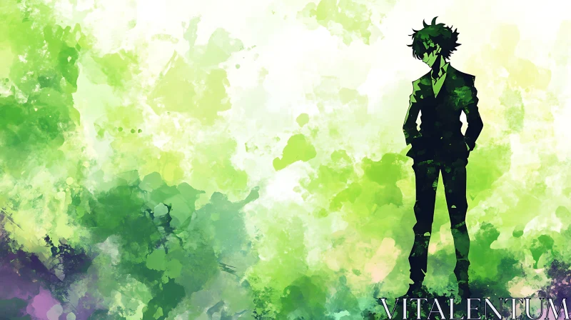 AI ART Green Watercolor Anime Silhouette