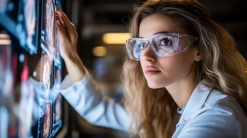 Woman in Lab Coat Analyzing Data