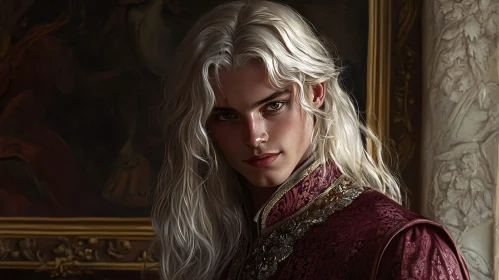 Silver-Haired Young Noble in Maroon Garment