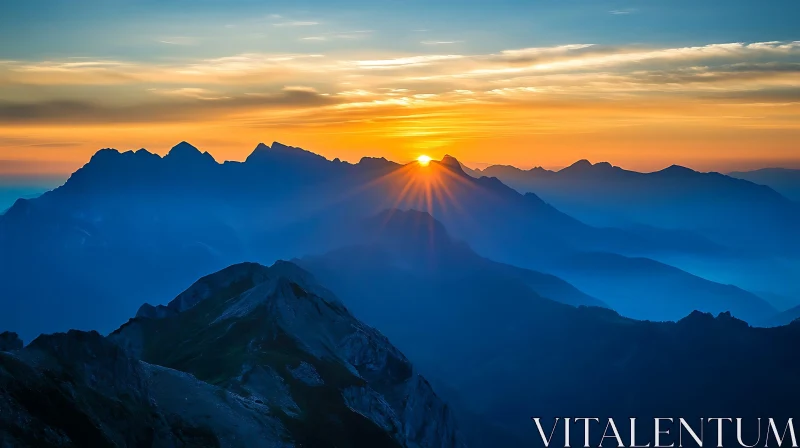 Sunrise Over Blue Mountain Range AI Image