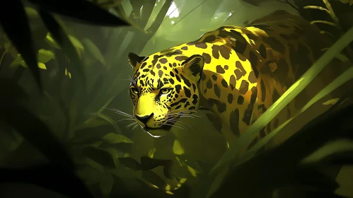 Stealthy Jaguar Among Greenery