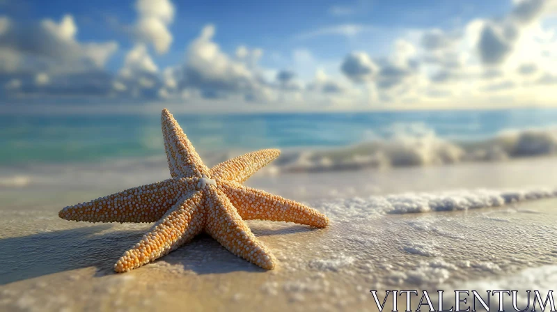 AI ART Seashore Starfish on Sandy Beach