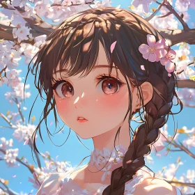 Springtime Anime Girl with Blossoms