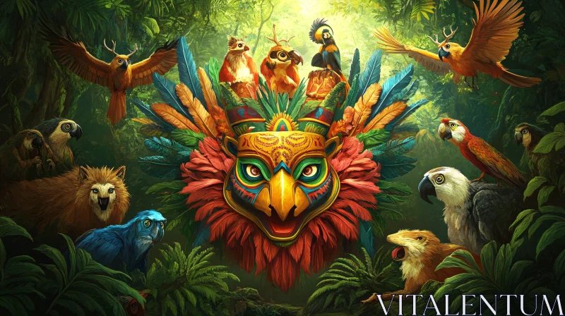 AI ART Mystical Avian Assemblage in Tropical Forest