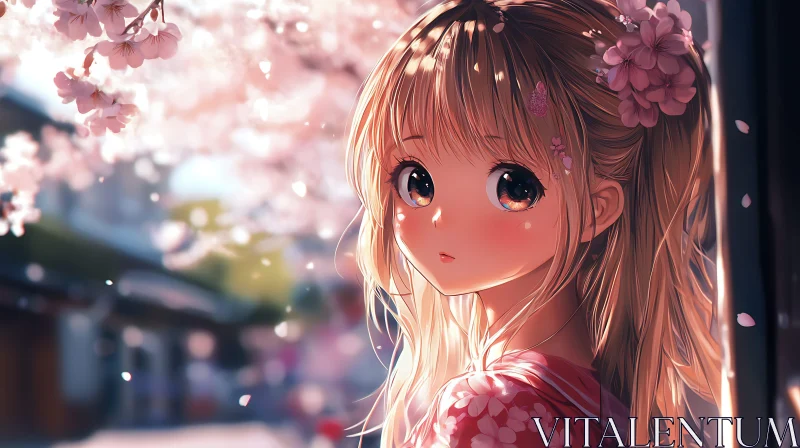 Blossom Beauty: Anime Portrait AI Image