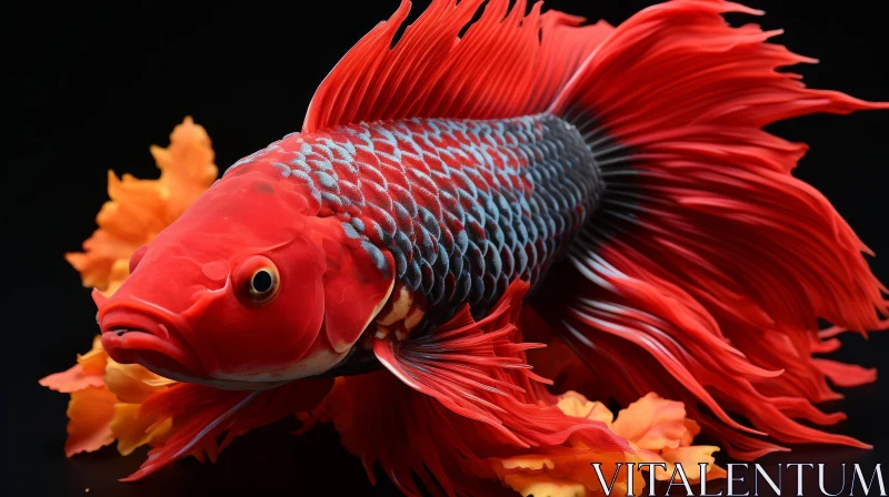 Intricate Portrayal of Red Siamese Betta Fish in Traditional Chinese Style AI Image
