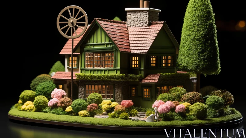 Luminous Miniature Model Scene in Colorful Garden AI Image