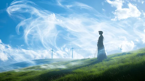 Green Field with Wind Turbines