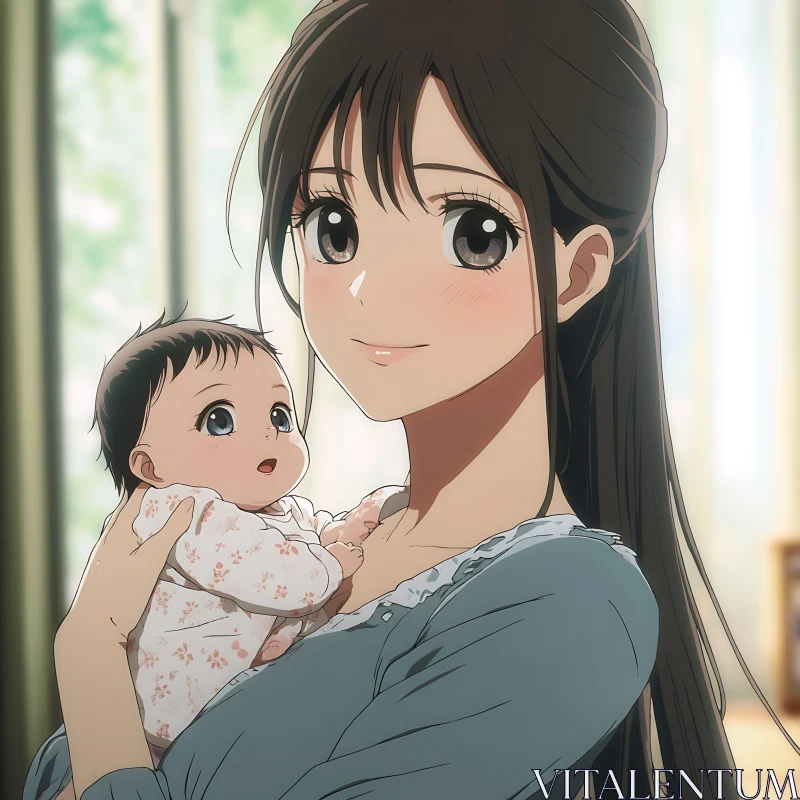 AI ART Tender Anime Illustration of Mother and Child