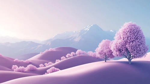 Soft Pink Hills and Distant Peaks